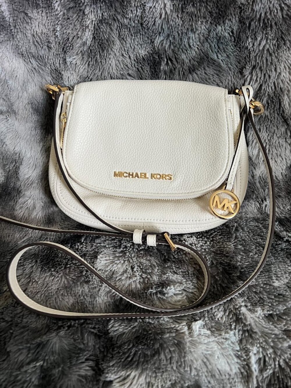 Michael Kors White Pebbled Leather Crossbody with Chain Strap